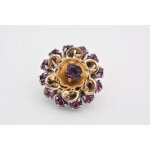 Barclay Vintage Flower Pin Brooch Purple Rhinestone Crystal Signed 1940s BinAT